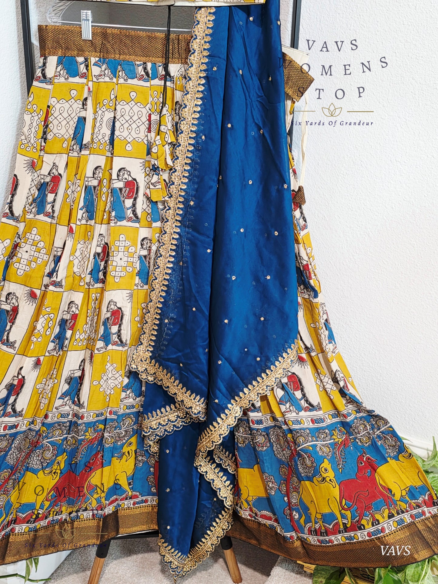 Nizam Border Kalamkari Print Designer Half Saree Set