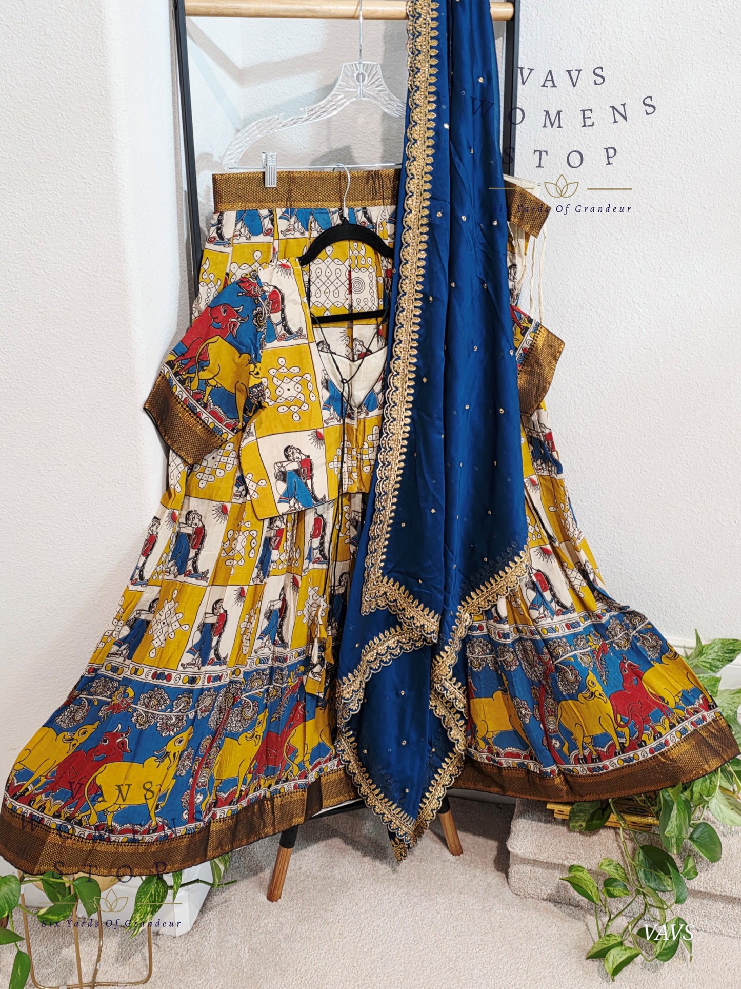 Nizam Border Kalamkari Print Designer Half Saree Set