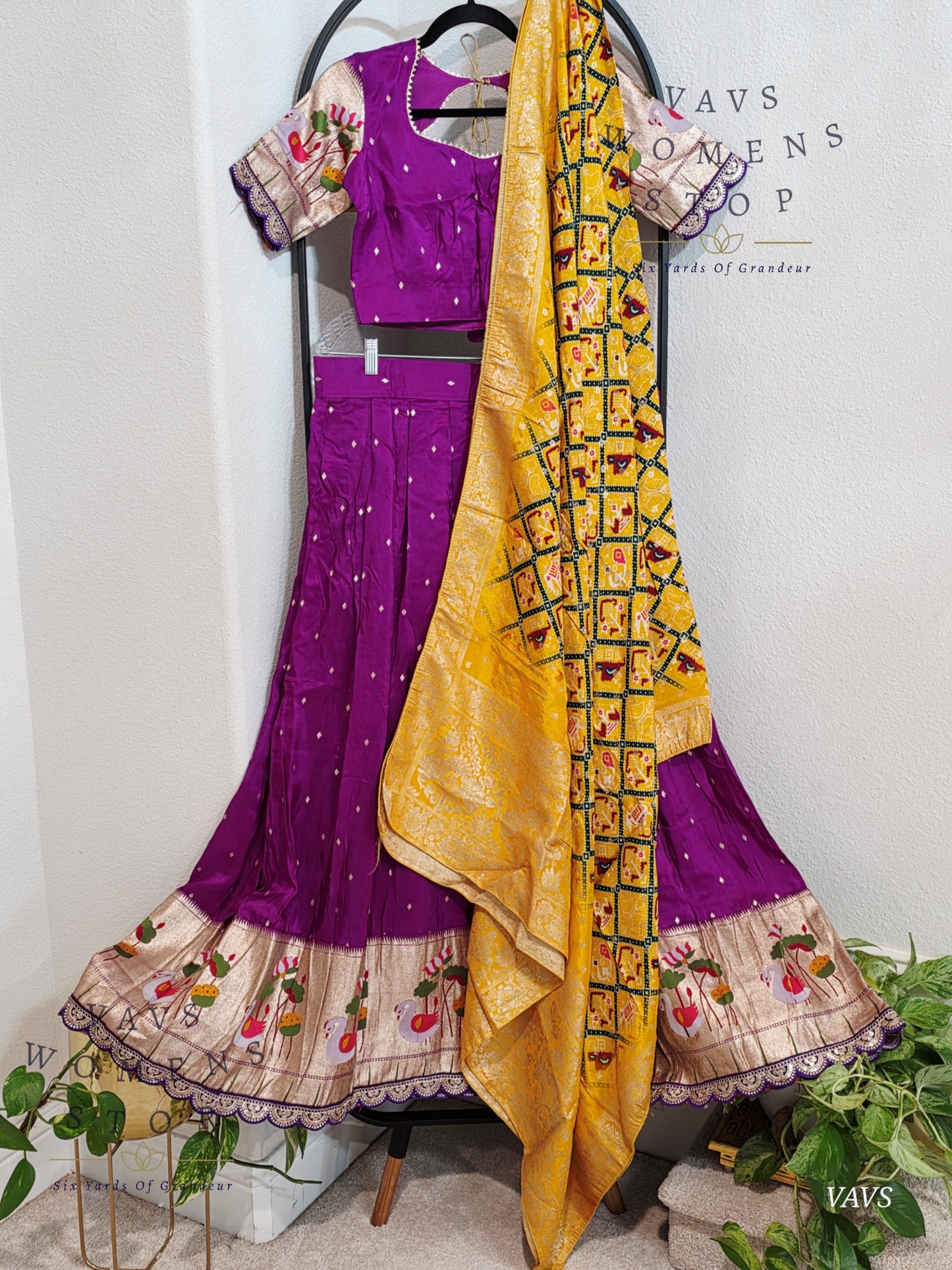 Munga Crepe Silk Paithani Designer Half Saree Set.