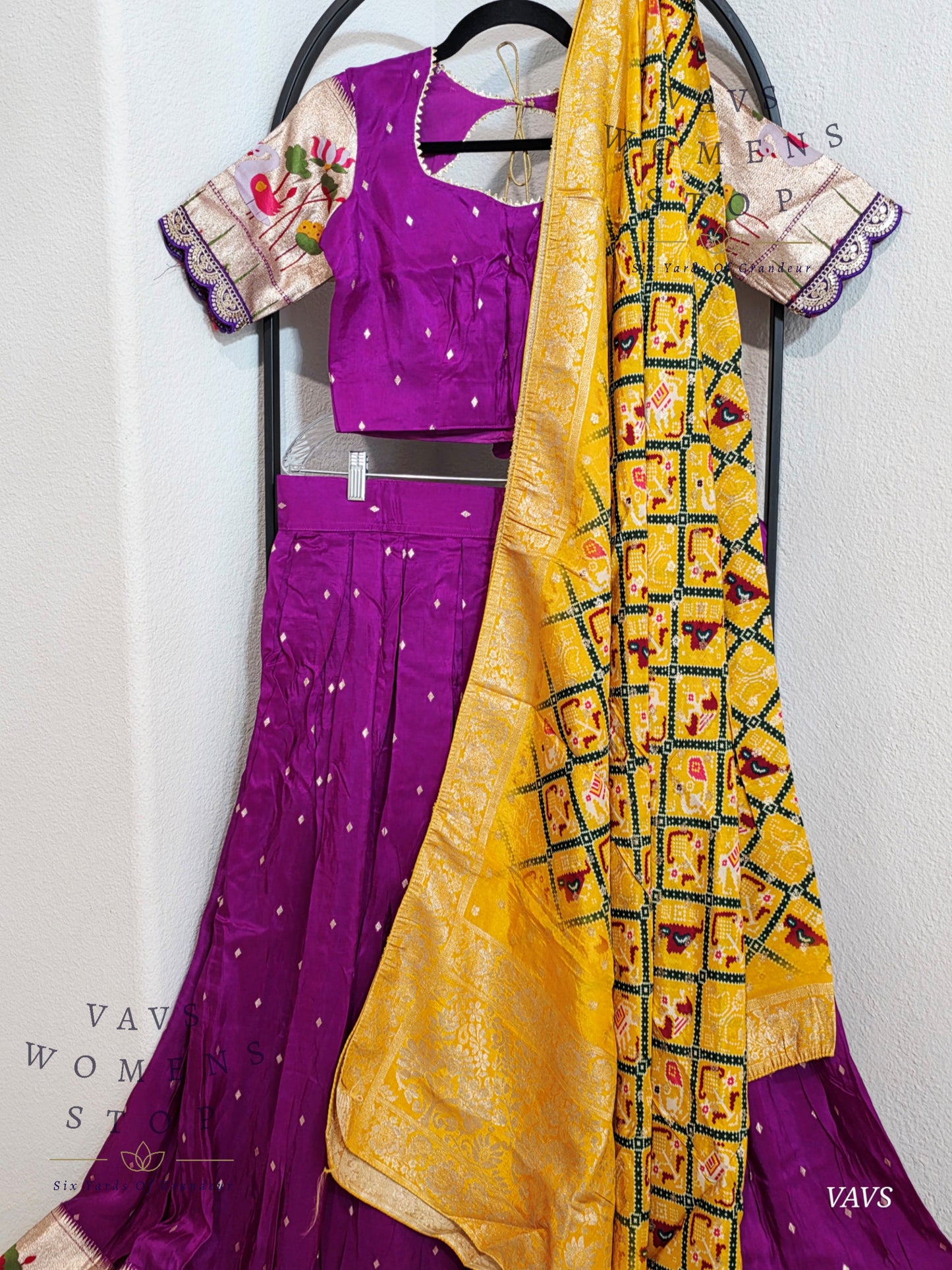 Munga Crepe Silk Paithani Designer Half Saree Set.