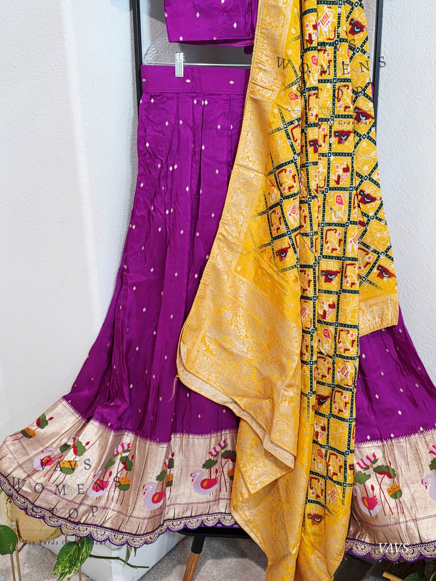 Munga Crepe Silk Paithani Designer Half Saree Set.