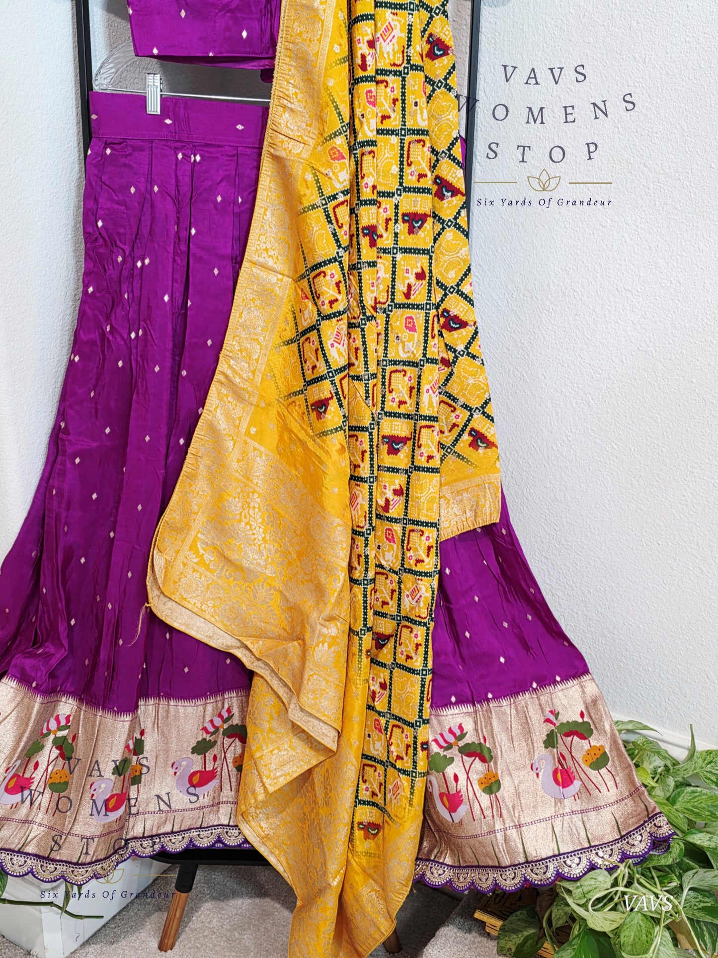 Munga Crepe Silk Paithani Designer Half Saree Set.