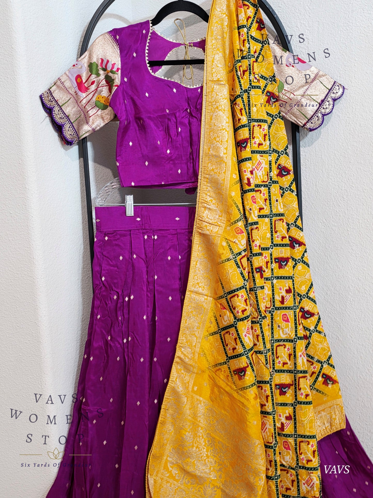 Munga Crepe Silk Paithani Designer Half Saree Set.