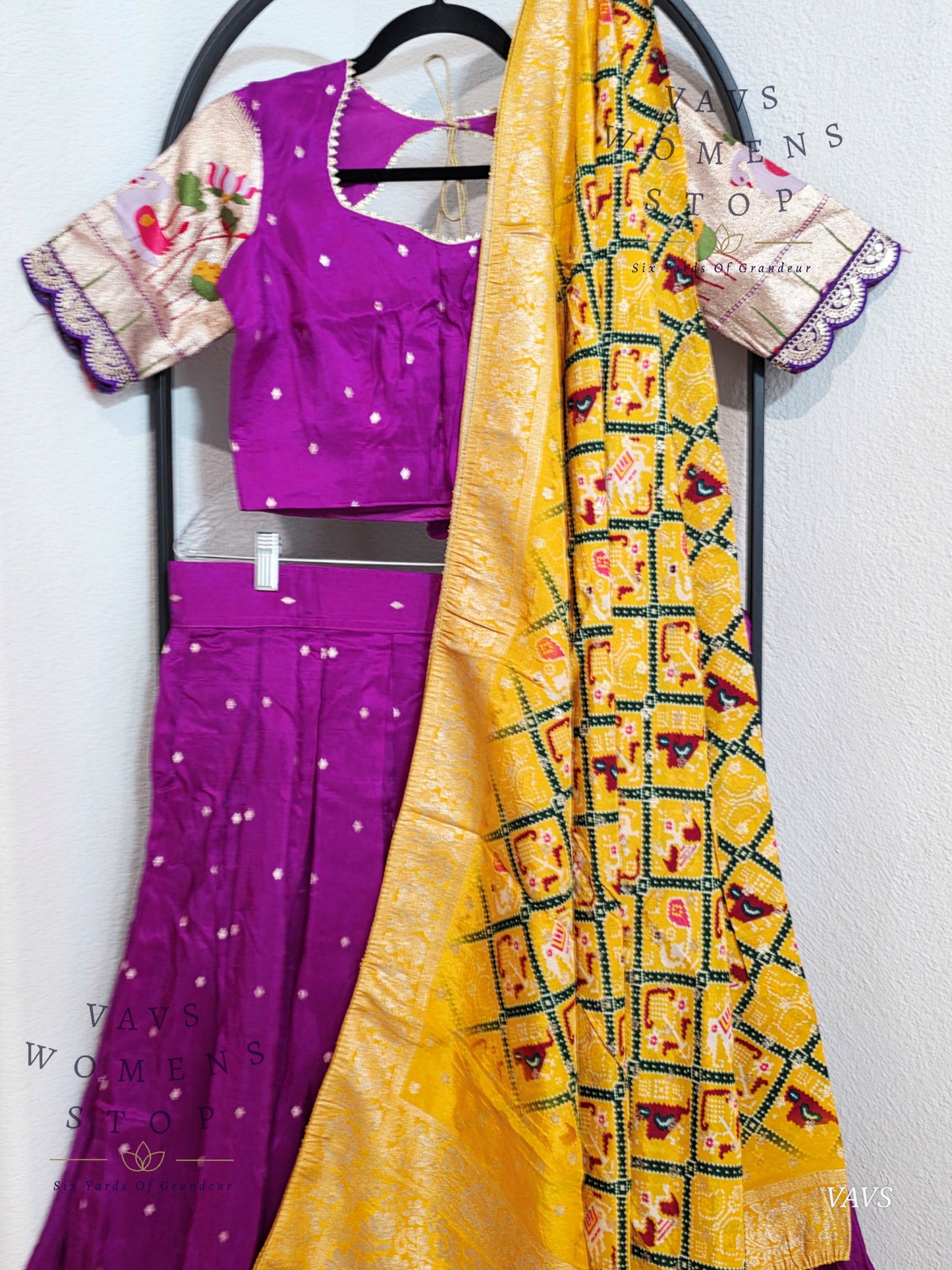 Munga Crepe Silk Paithani Designer Half Saree Set.