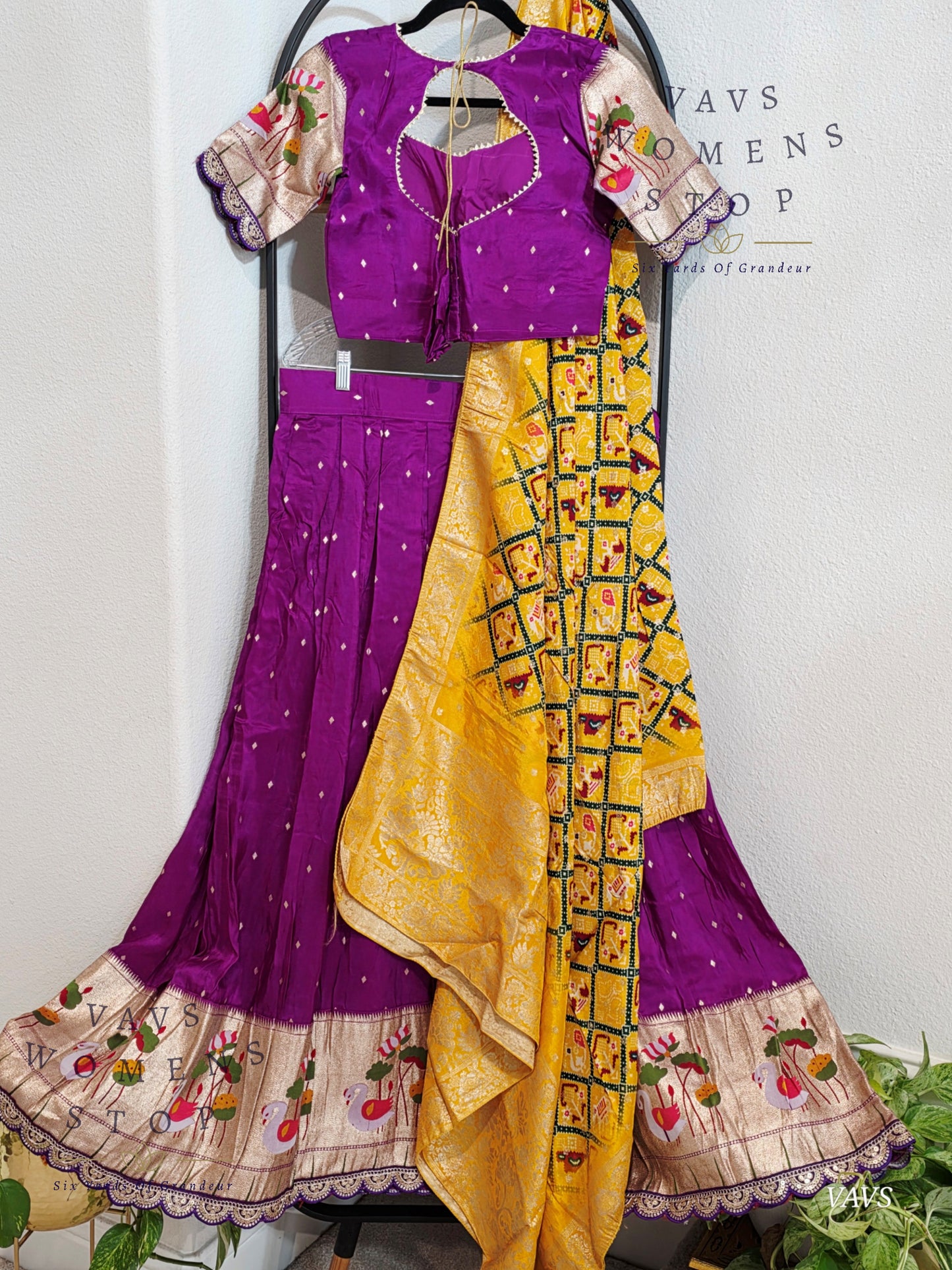 Munga Crepe Silk Paithani Designer Half Saree Set.