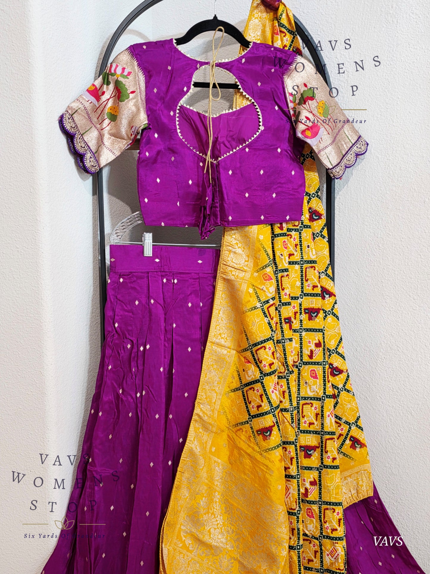 Munga Crepe Silk Paithani Designer Half Saree Set.