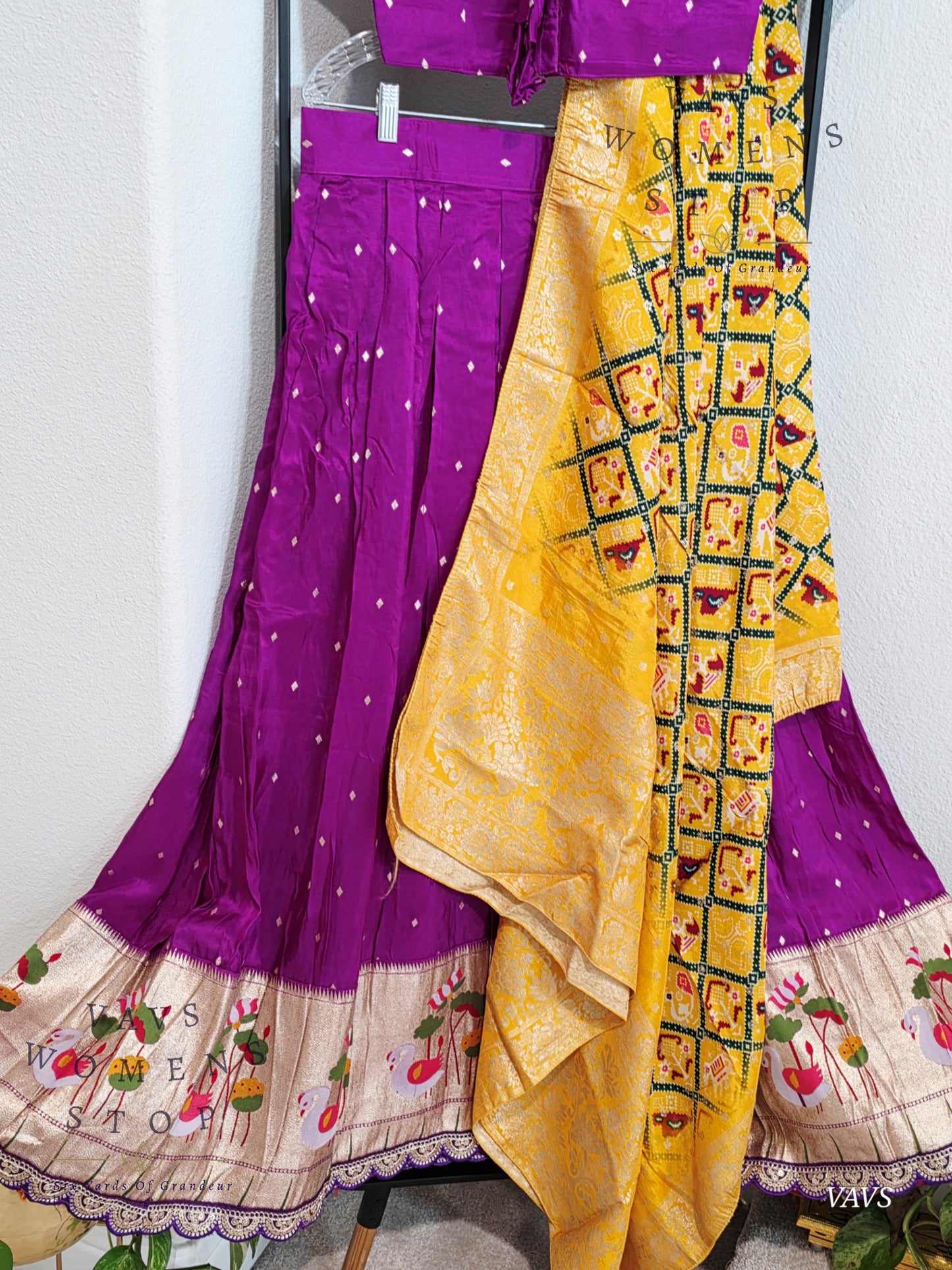 Munga Crepe Silk Paithani Designer Half Saree Set.