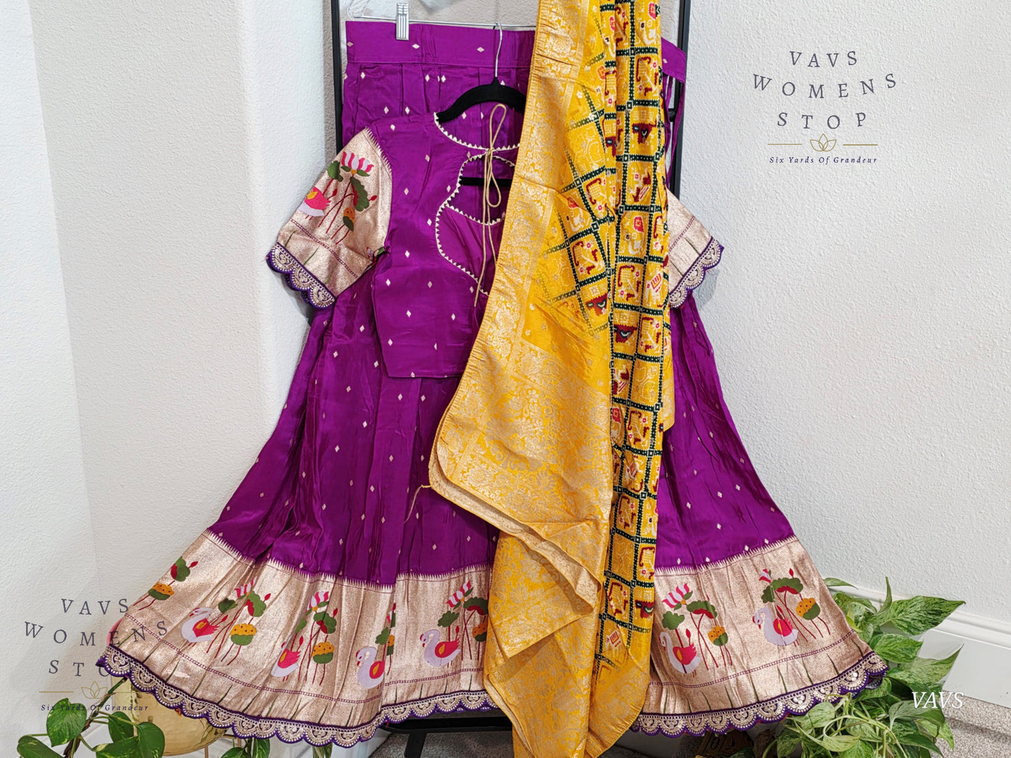 Munga Crepe Silk Paithani Designer Half Saree Set.