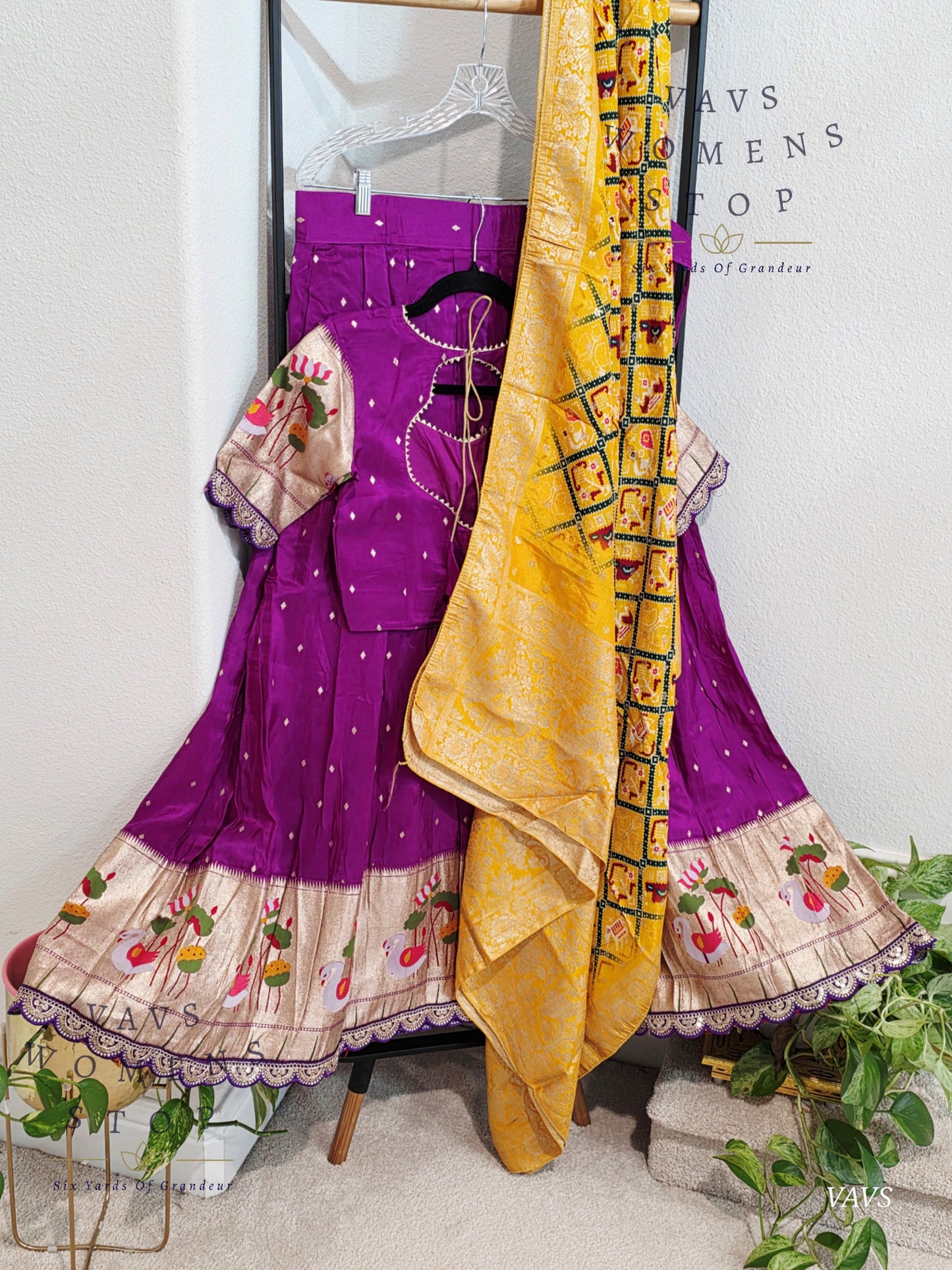 Munga Crepe Silk Paithani Designer Half Saree Set.