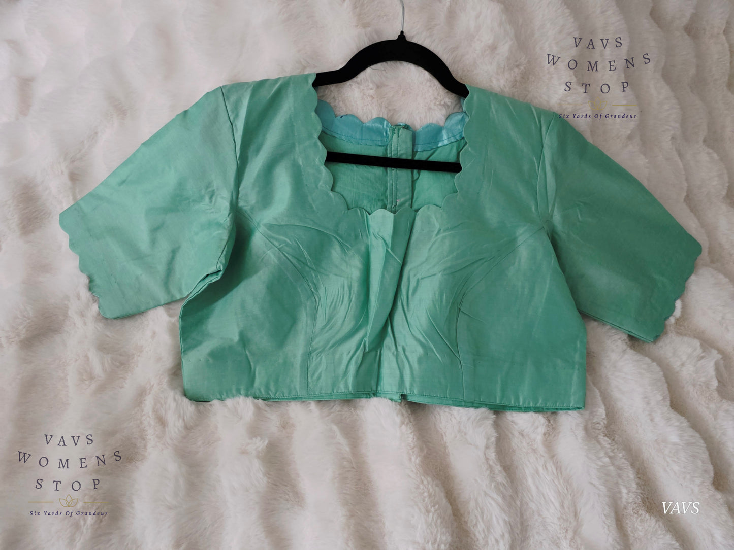 Sea Green Shade Plain Jasmin Silk Stitched Blouse