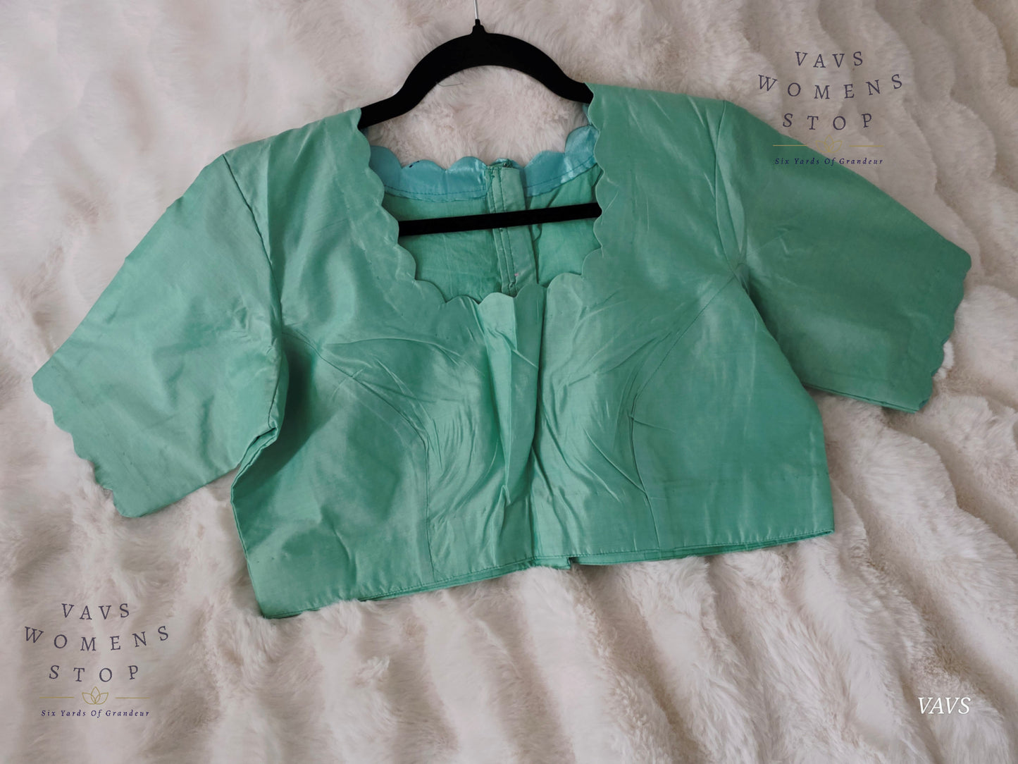 Sea Green Shade Plain Jasmin Silk Stitched Blouse