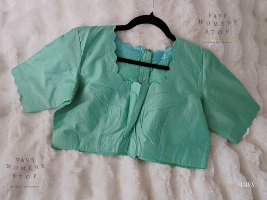 Sea Green Shade Plain Jasmin Silk Stitched Blouse