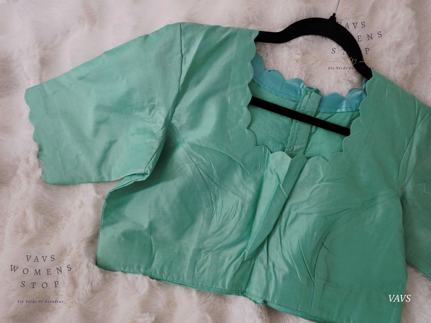 Sea Green Shade Plain Jasmin Silk Stitched Blouse