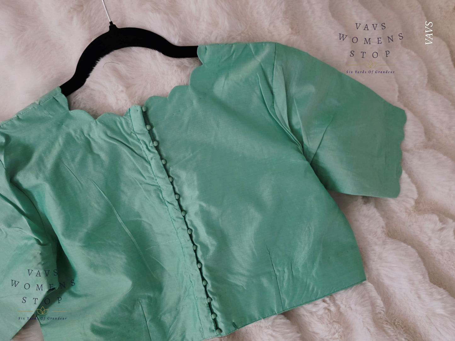 Sea Green Shade Plain Jasmin Silk Stitched Blouse
