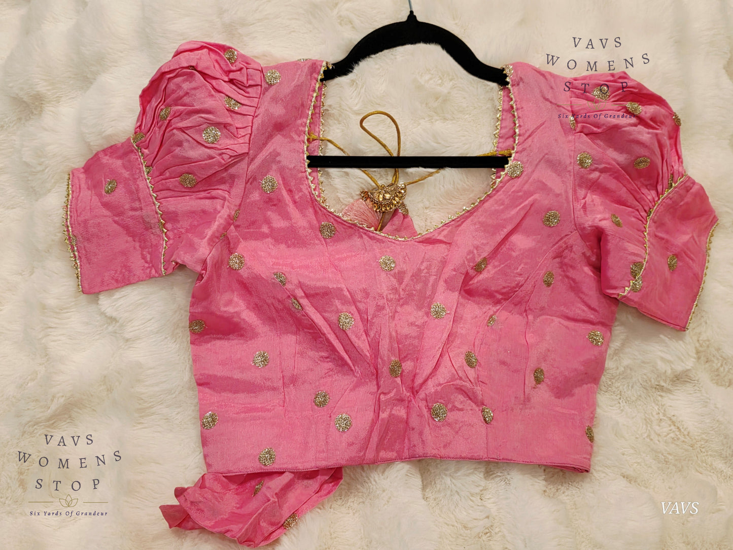 Baby Pink Shade Chinon Chiffon Puff Sleeves Stitched Blouse