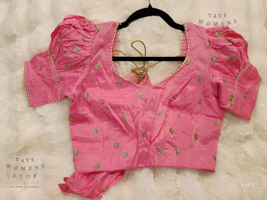 Baby Pink Shade Chinon Chiffon Puff Sleeves Stitched Blouse