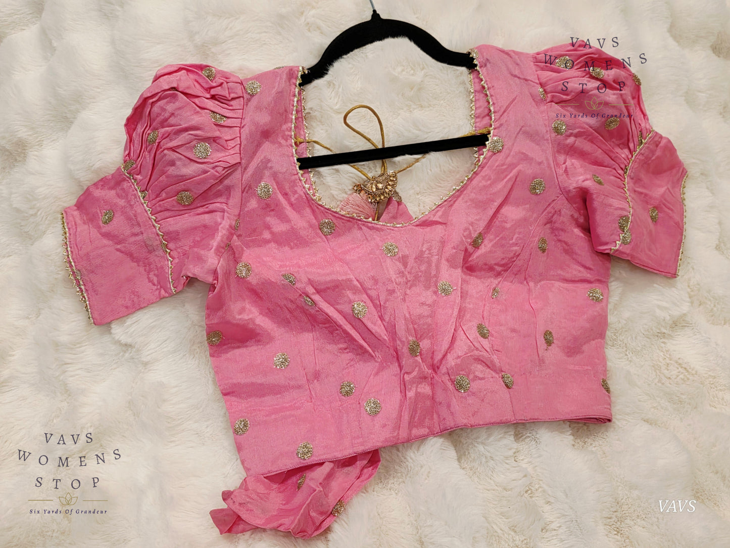 Baby Pink Shade Chinon Chiffon Puff Sleeves Stitched Blouse