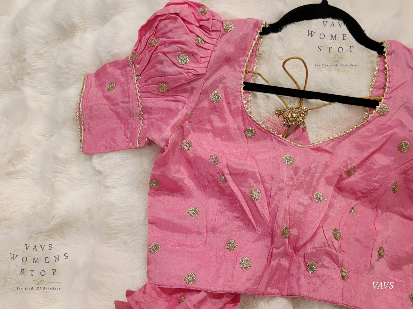 Baby Pink Shade Chinon Chiffon Puff Sleeves Stitched Blouse