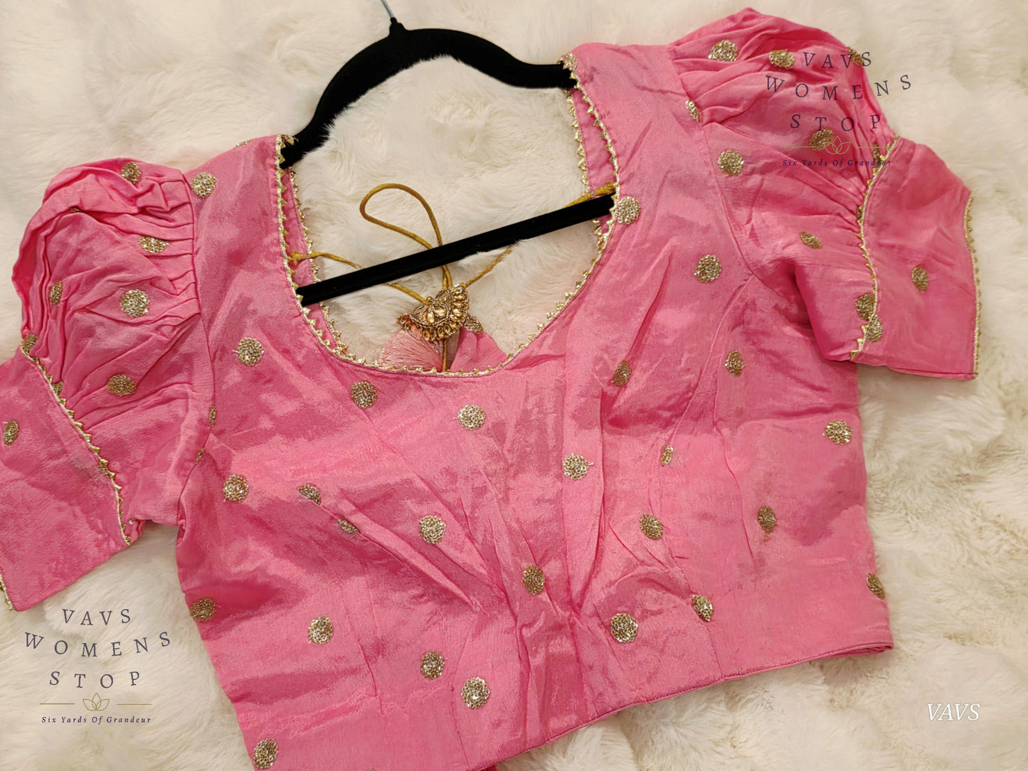 Baby Pink Shade Chinon Chiffon Puff Sleeves Stitched Blouse