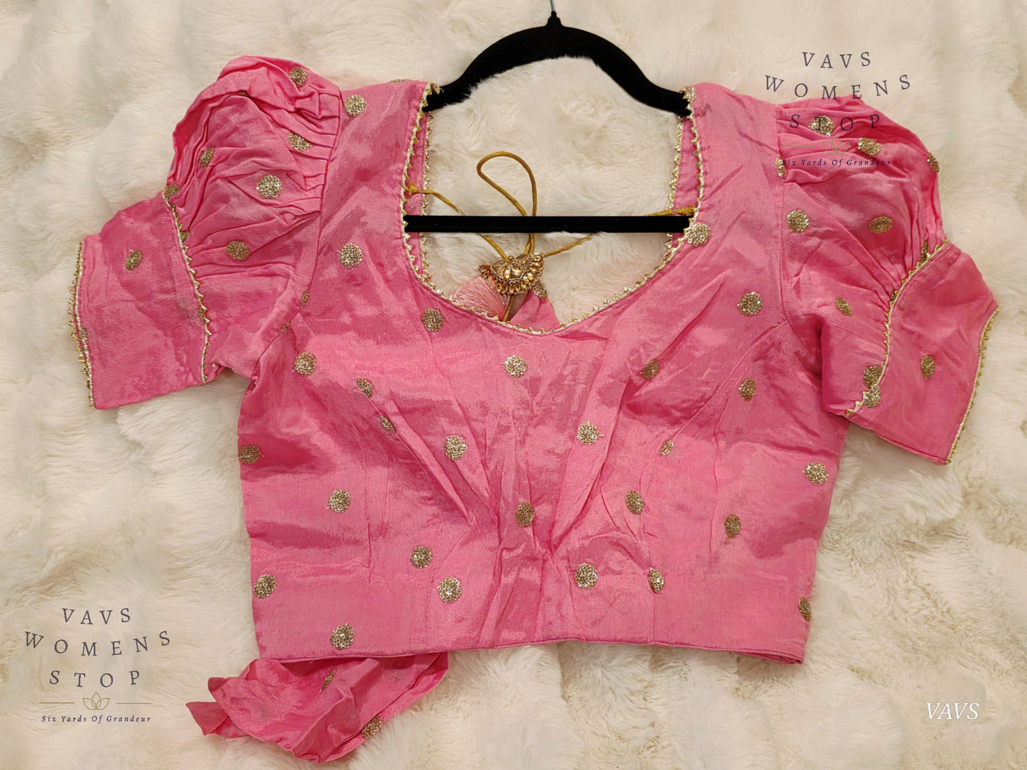 Baby Pink Shade Chinon Chiffon Puff Sleeves Stitched Blouse