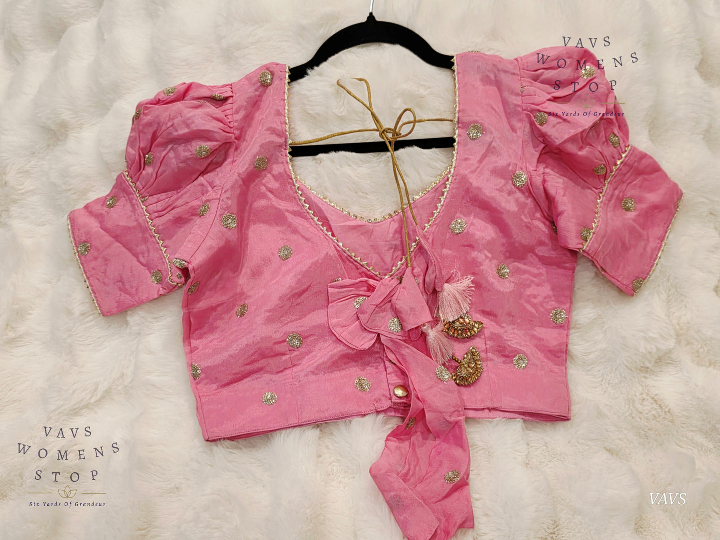 Baby Pink Shade Chinon Chiffon Puff Sleeves Stitched Blouse