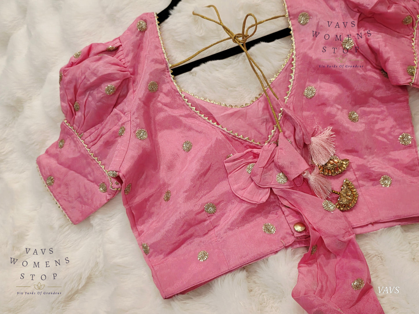 Baby Pink Shade Chinon Chiffon Puff Sleeves Stitched Blouse