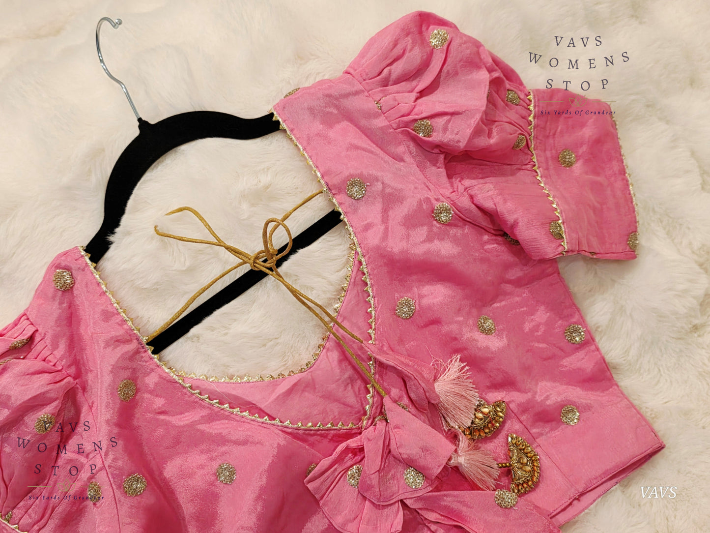 Baby Pink Shade Chinon Chiffon Puff Sleeves Stitched Blouse