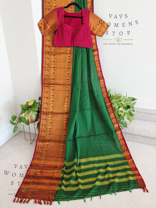 Soft Narayanpet Cotton Saree with Stitched Blouse