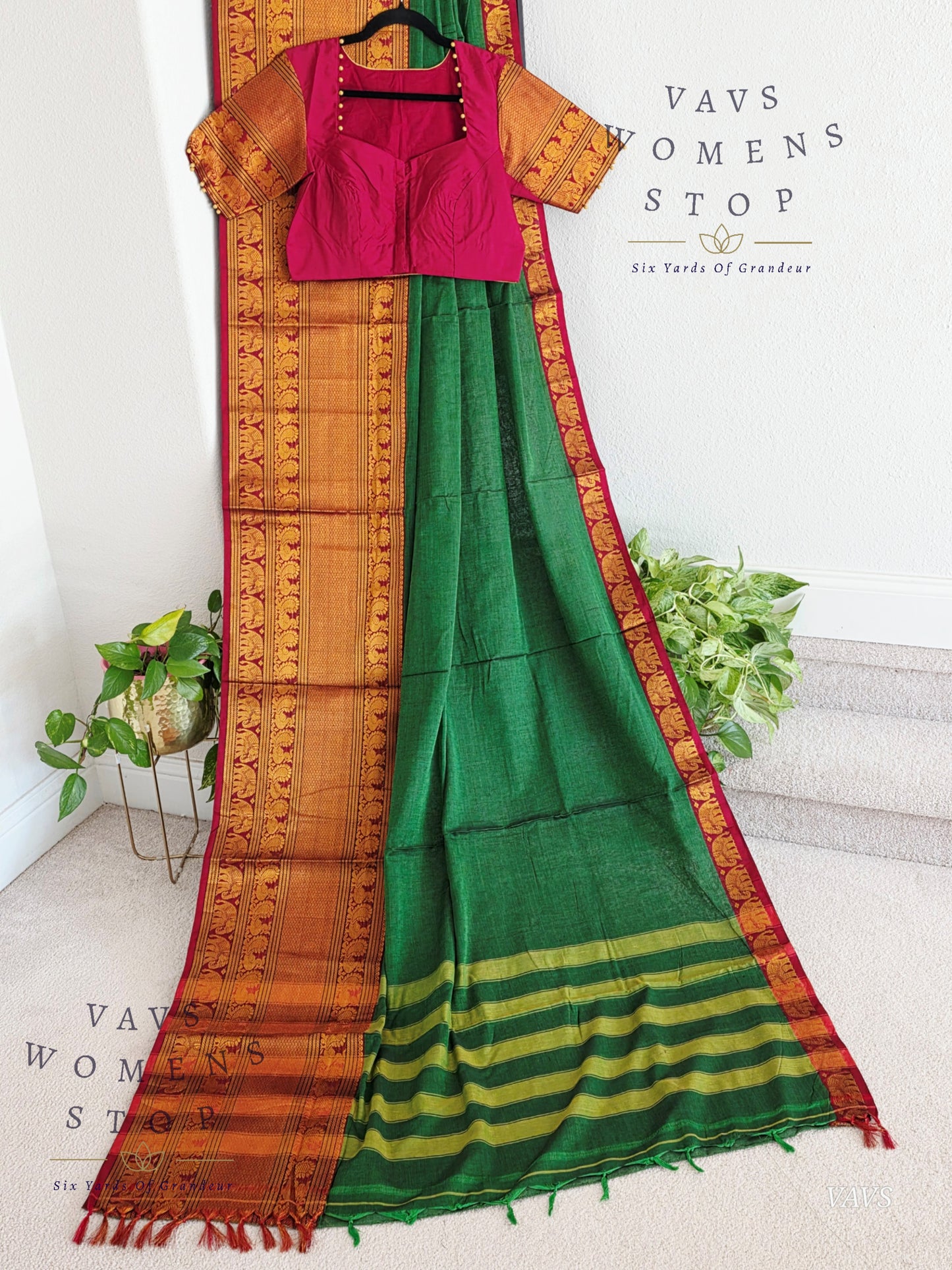 Soft Narayanpet Cotton Saree with Stitched Blouse