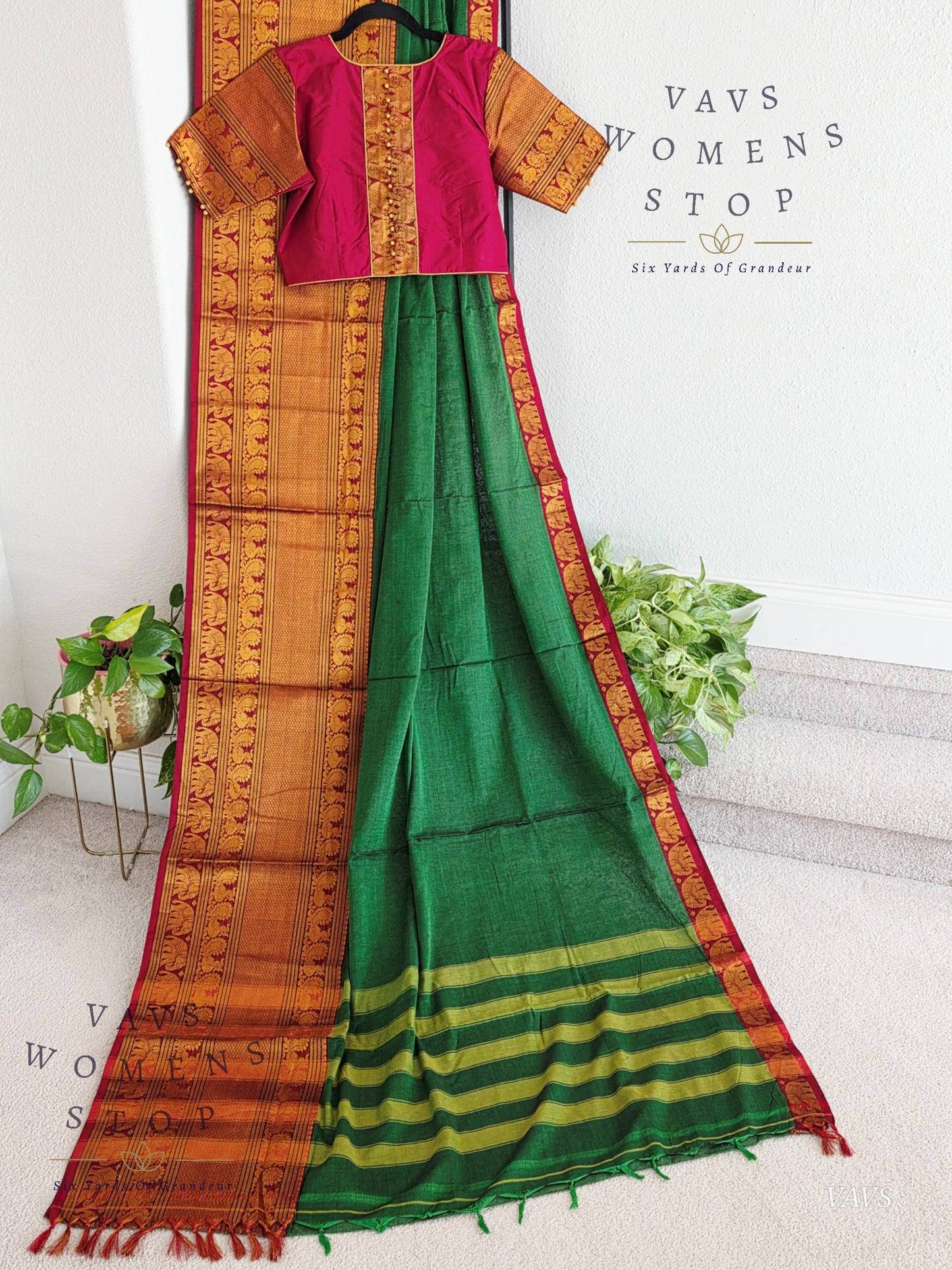 Soft Narayanpet Cotton Saree with Stitched Blouse