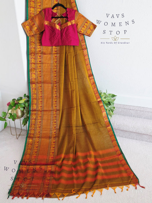 Soft Narayanpet Cotton Saree with Stitched Blouse