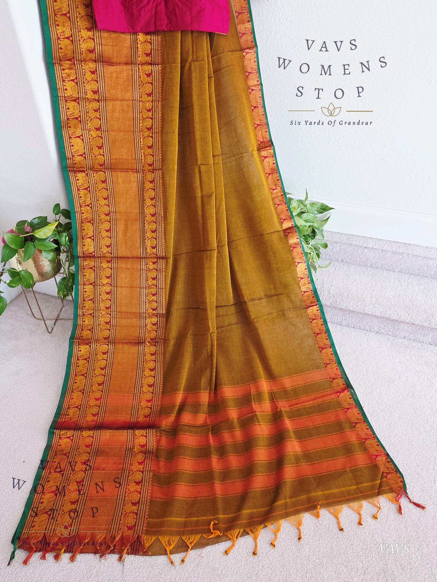 Soft Narayanpet Cotton Saree with Stitched Blouse