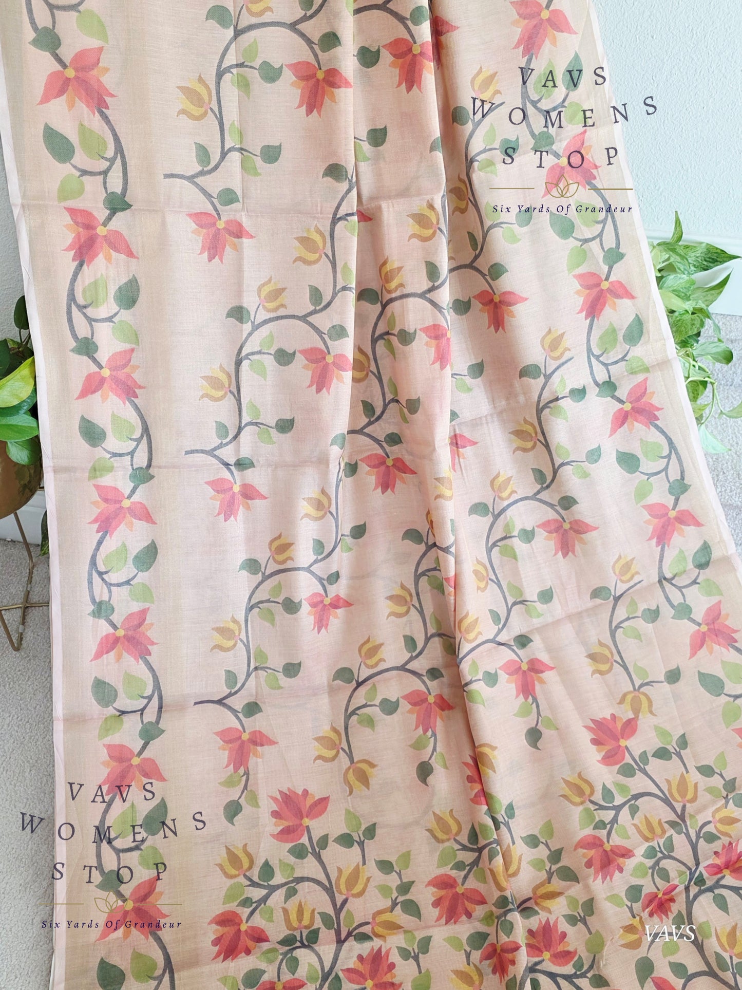 Linen Cotton Tissue Saree with Allover Jamdani Design - Stitched Blouse