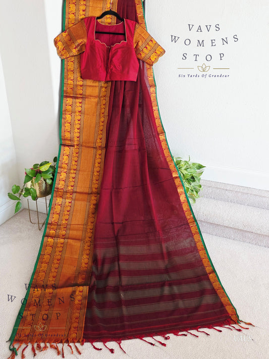 Soft Narayanpet Cotton Saree with Stitched Blouse