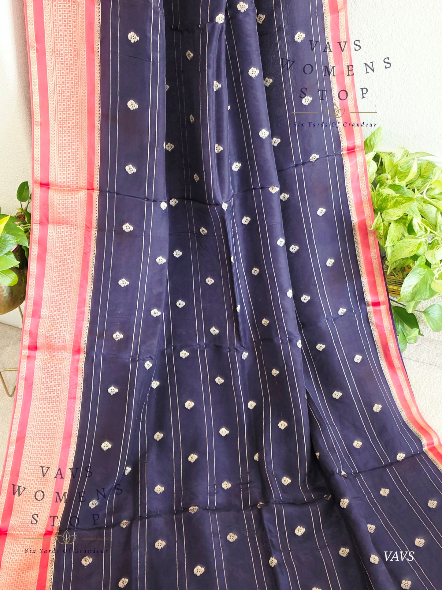 Dola Crepe Silk Saree – Blue & Pink Color Combination | Stitched Blouse Included