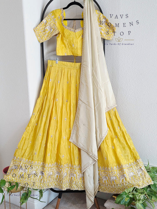 Exclusive Crepe Silk Fancy Tissue Lehenga Set – Pearl Work Embroidery & Scallop Border Dupatta