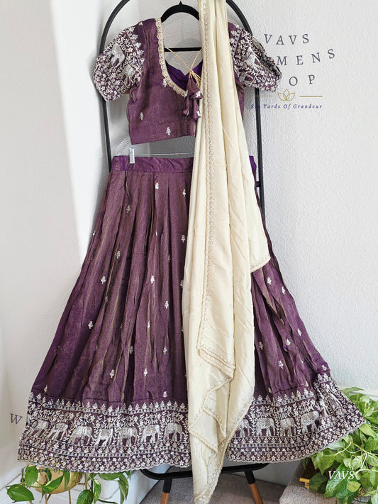 Exclusive Crepe Silk Fancy Tissue Lehenga Set – Pearl Work Embroidery & Scallop Border Dupatta