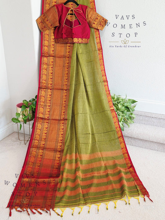 Soft Narayanpet Cotton Saree with Stitched Blouse