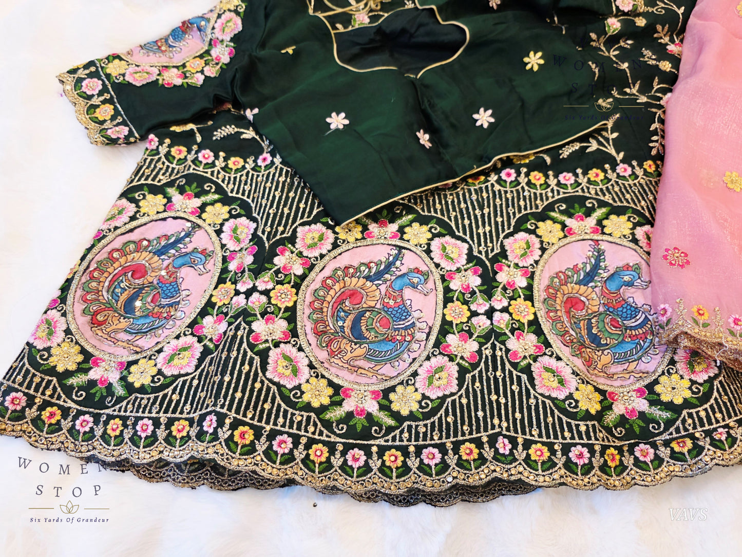 Bottle Green Shade Designer Heavy Embroidery Lehenga Set with Peacock Applique Work | Can-Can Lined | Suitable for Girls Ages 11+ Too