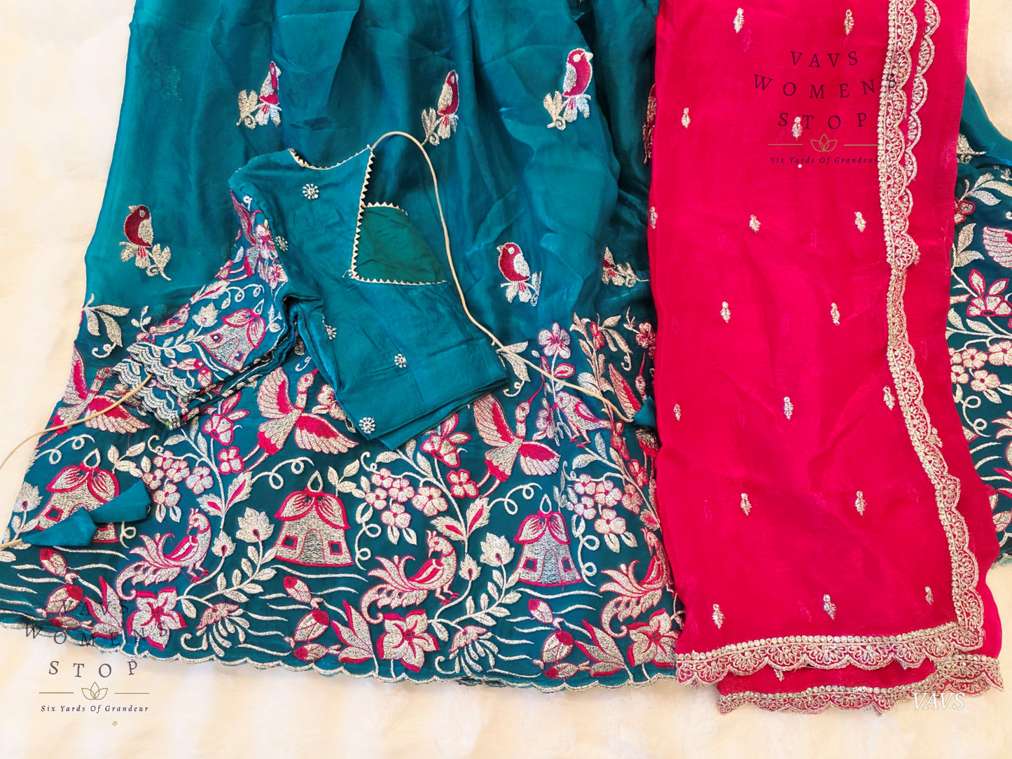 Designer Space Silk Lehenga Half Saree Set with Cute Birds Embroidery | Can-Can Lined | Suitable for Girls Ages 11+ Too