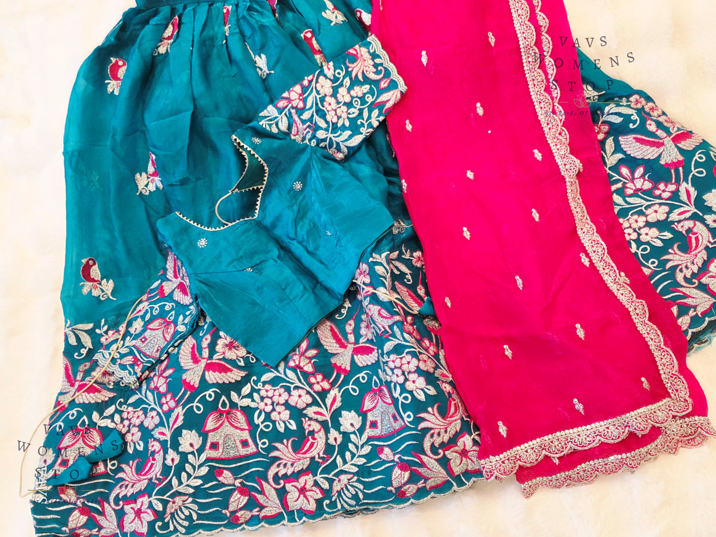 Designer Space Silk Lehenga Half Saree Set with Cute Birds Embroidery | Can-Can Lined | Suitable for Girls Ages 11+ Too