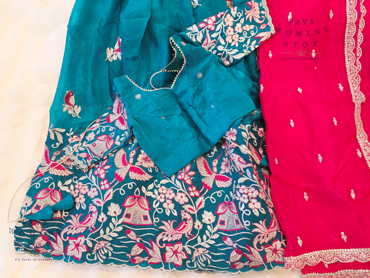 Designer Space Silk Lehenga Half Saree Set with Cute Birds Embroidery | Can-Can Lined | Suitable for Girls Ages 11+ Too