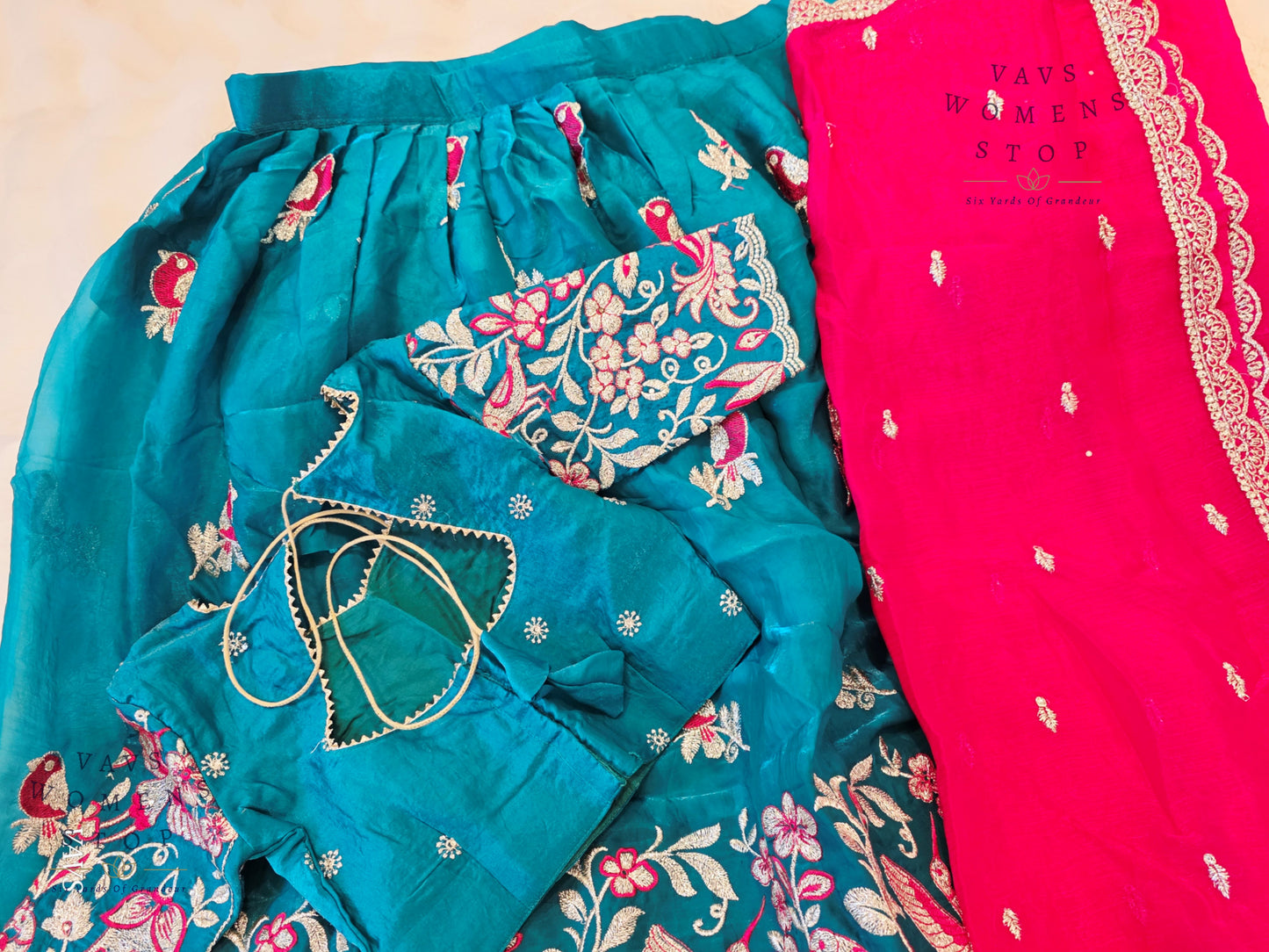 Designer Space Silk Lehenga Half Saree Set with Cute Birds Embroidery | Can-Can Lined | Suitable for Girls Ages 11+ Too