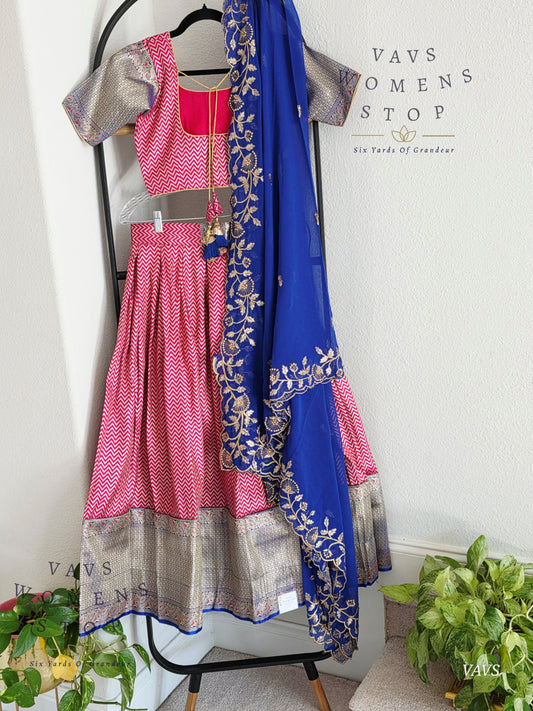 Designer Satin Benarasi Half Saree Set