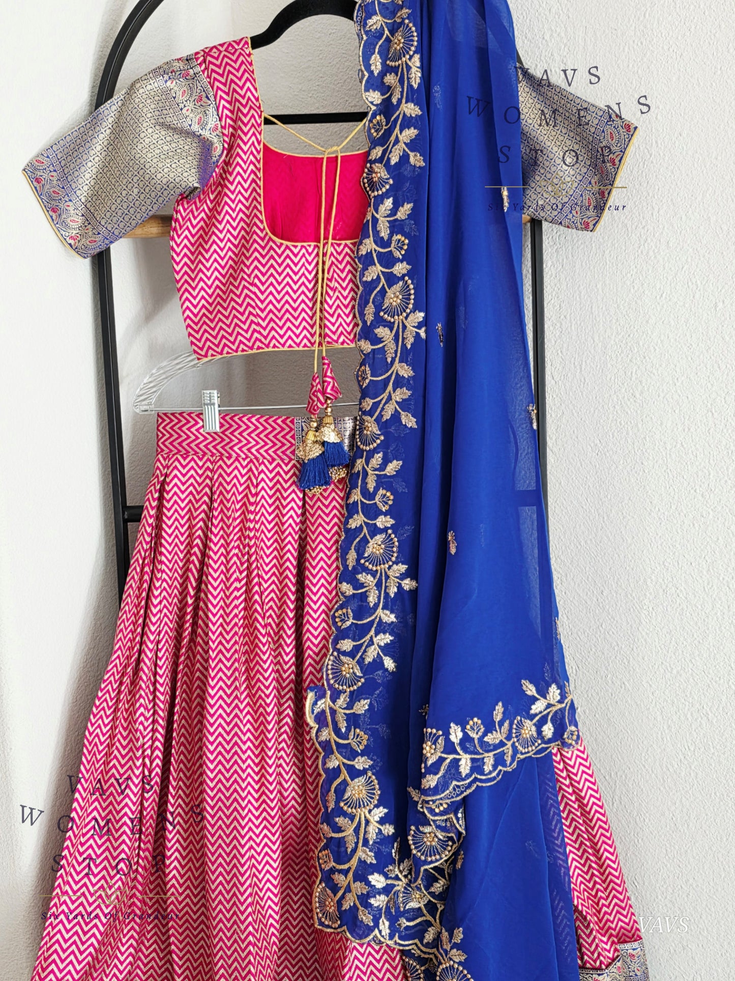 Designer Satin Benarasi Half Saree Set