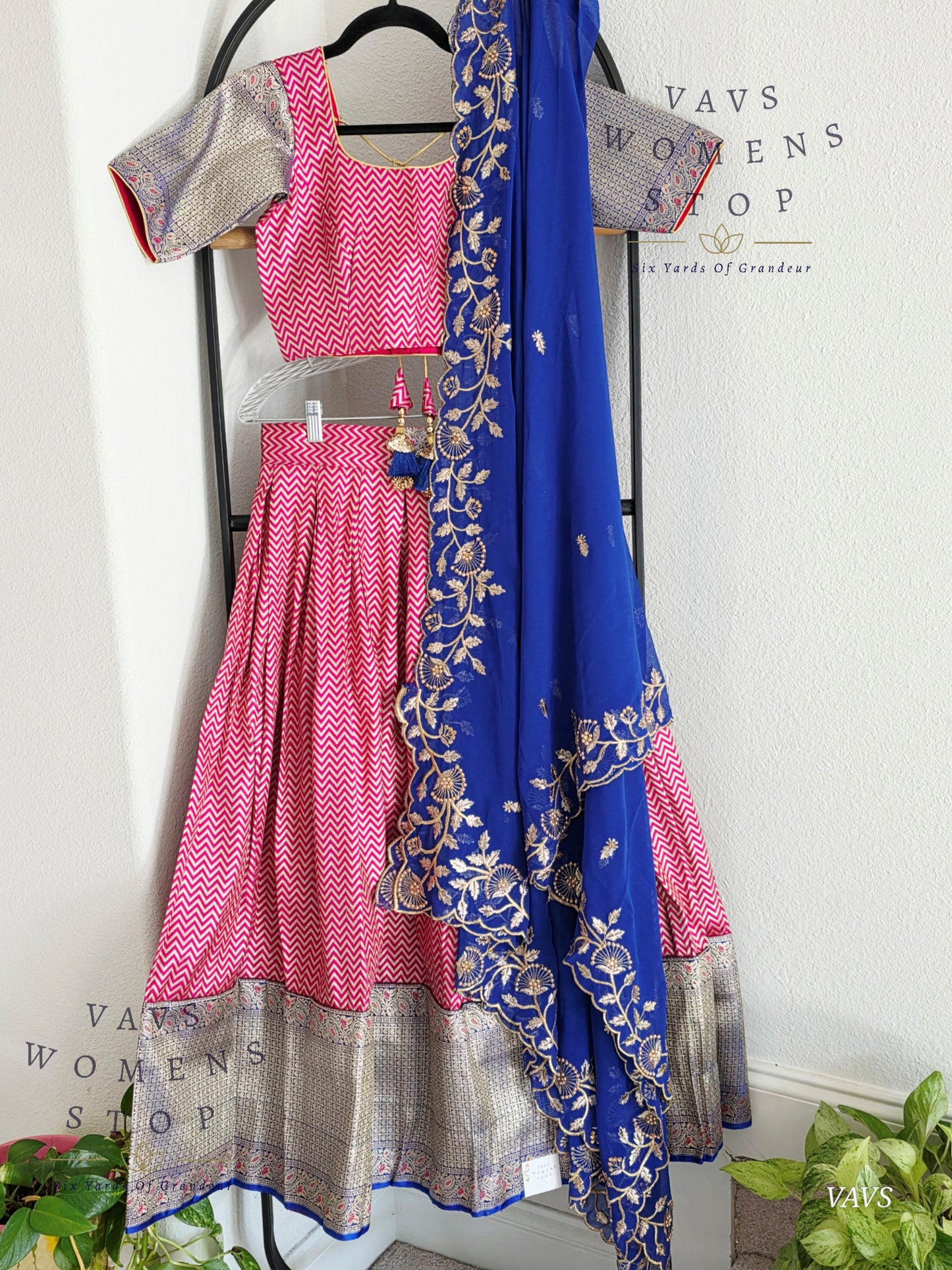 Designer Satin Benarasi Half Saree Set