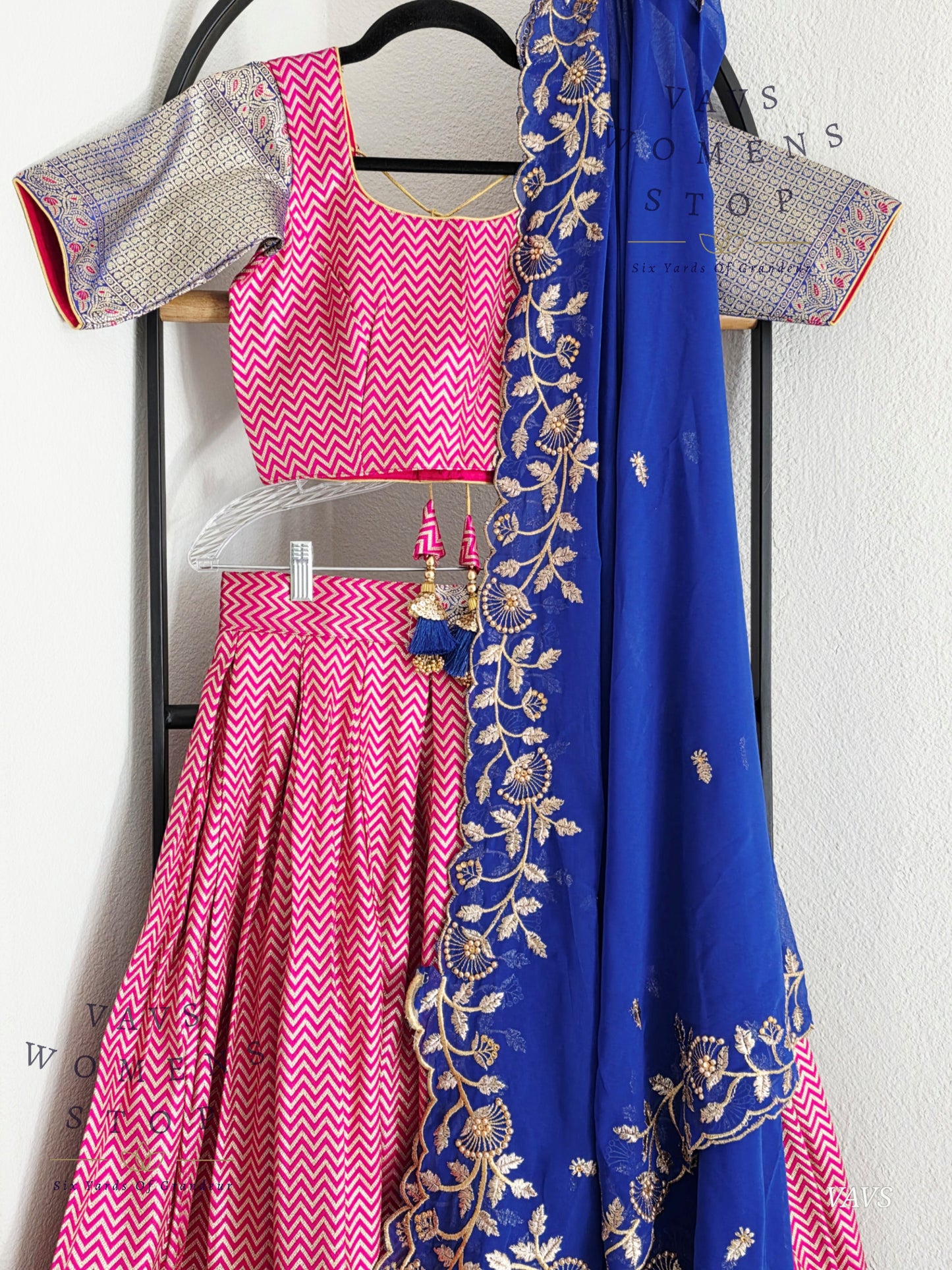Designer Satin Benarasi Half Saree Set
