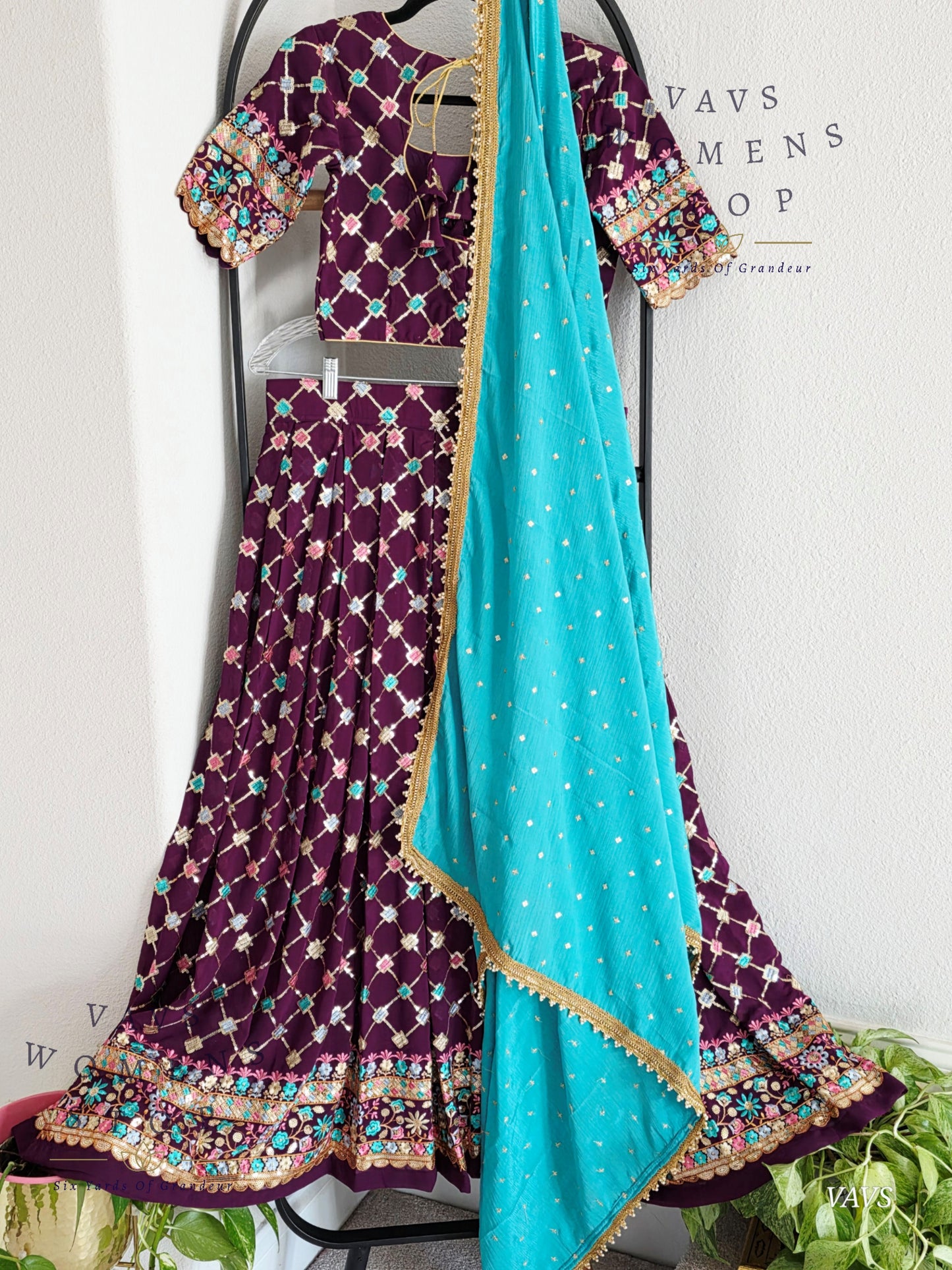 Designer Georgette Sequins Half Saree/ Lehenga Set