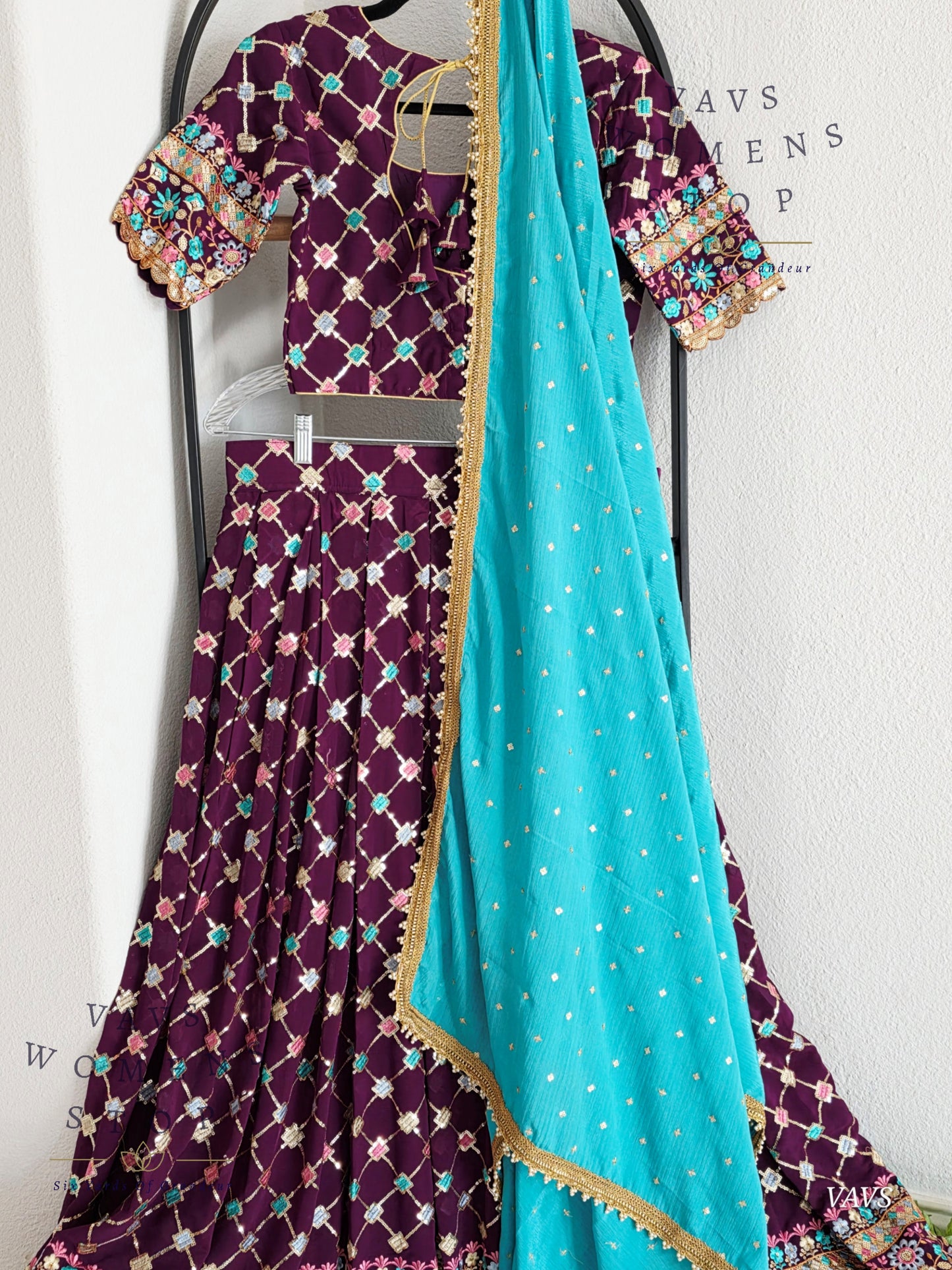 Designer Georgette Sequins Half Saree/ Lehenga Set