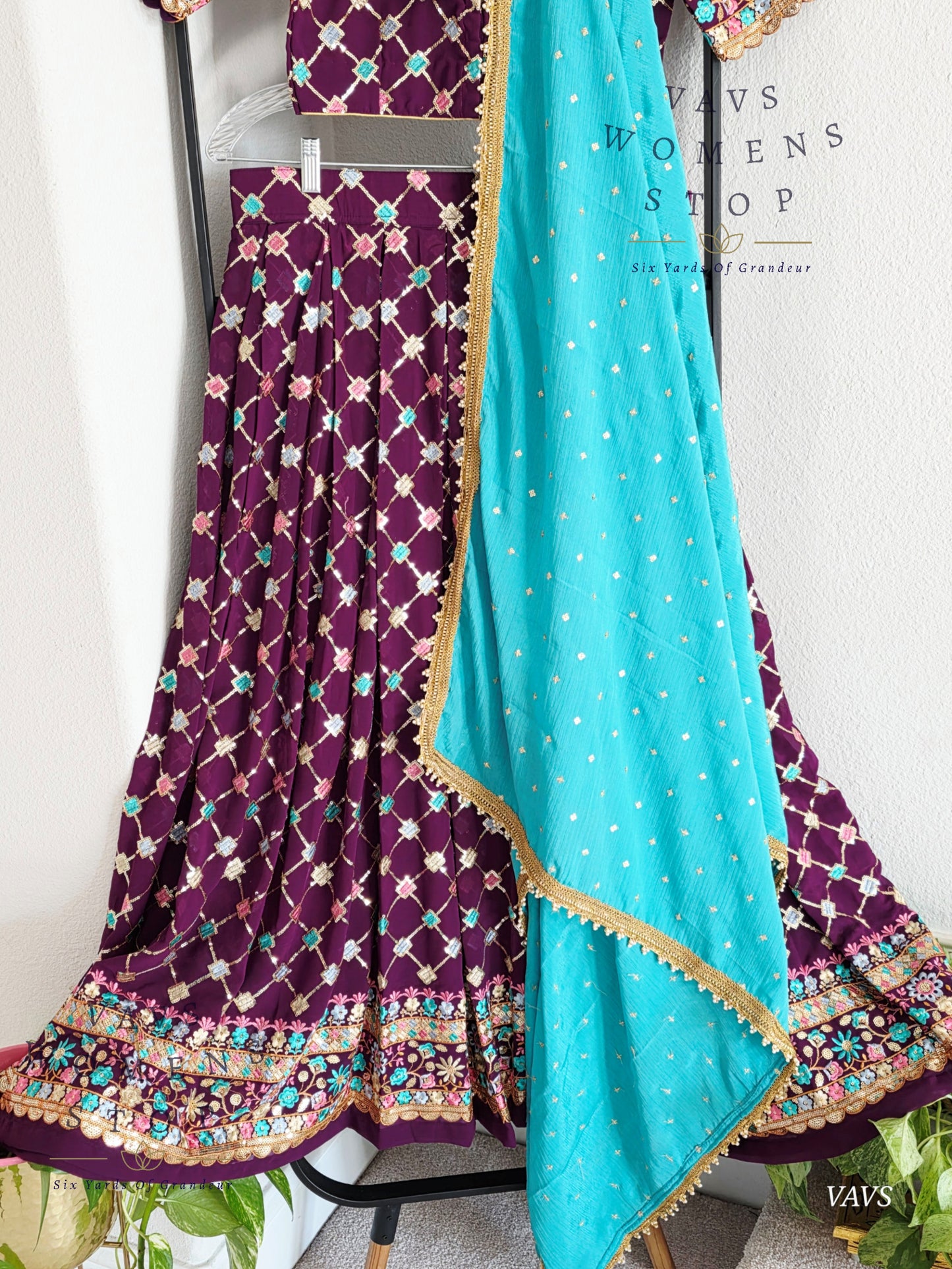 Designer Georgette Sequins Half Saree/ Lehenga Set